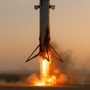El Zhuque-3 durante su fallido intento de aterrizaje en su vuelo inaugural.