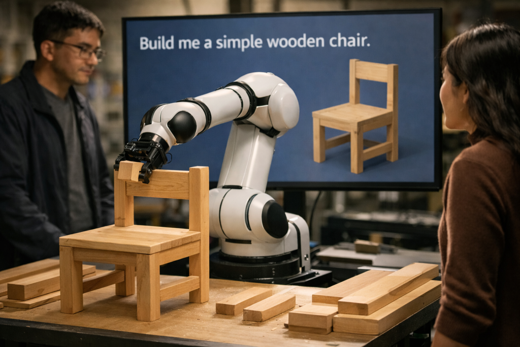 Imagen generada por inteligencia artificial que ilustra un sistema experimental de construcción guiada por lenguaje