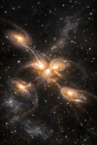 Varias galaxias en plena fusión iluminan el amanecer del universo, cuando el cosmos aún estaba aprendiendo a organizarse