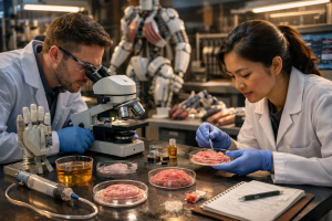 Investigadores analizan materiales de músculo sintético junto a prototipos de robótica blanda, un paso hacia máquinas que se mueven con lógica biológica