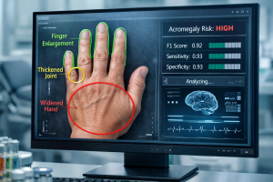 Sistema de IA que analiza imágenes del dorso de la mano para identificar indicios tempranos de acromegalia; una herramienta de cribado que podría acelerar el diagnóstico clínico sin sustituir las pruebas médicas confirmatorias