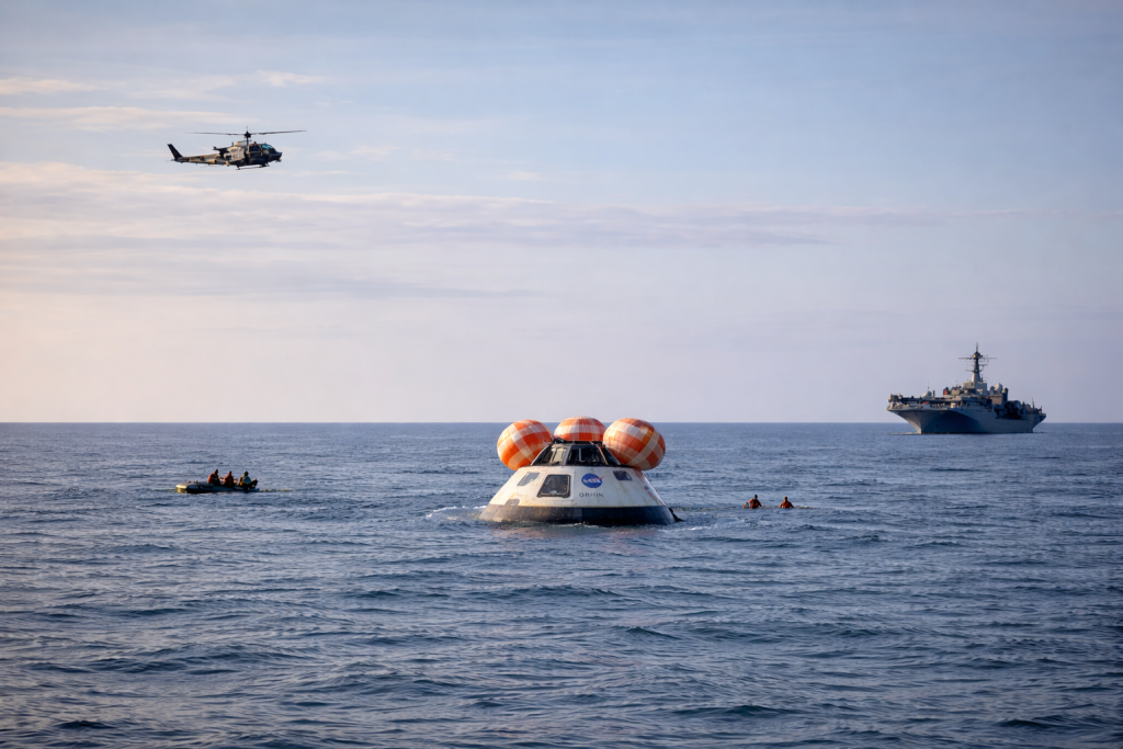 La cápsula Orión ameriza en el Pacífico tras completar con éxito la misión Artemis II, marcando el regreso de la exploración humana al espacio profundo