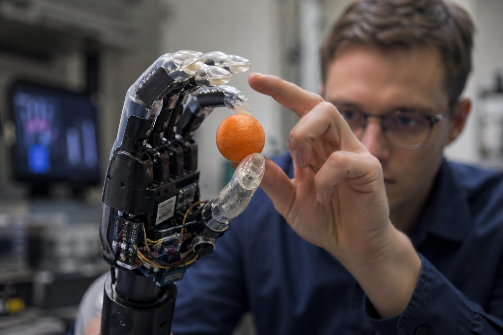 Una mano robótica ajusta su presión con precisión milimétrica, acercando el tacto artificial a la experiencia humana